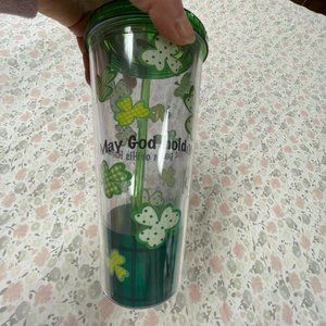 🍀Irish Blessing - Plastic Cup with Straw - 24oz. - Shamrocks